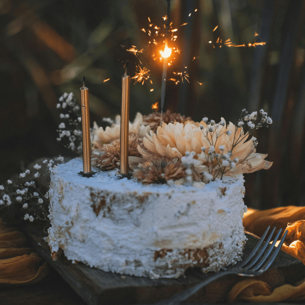 Birthday Cake with flowers and sparklers